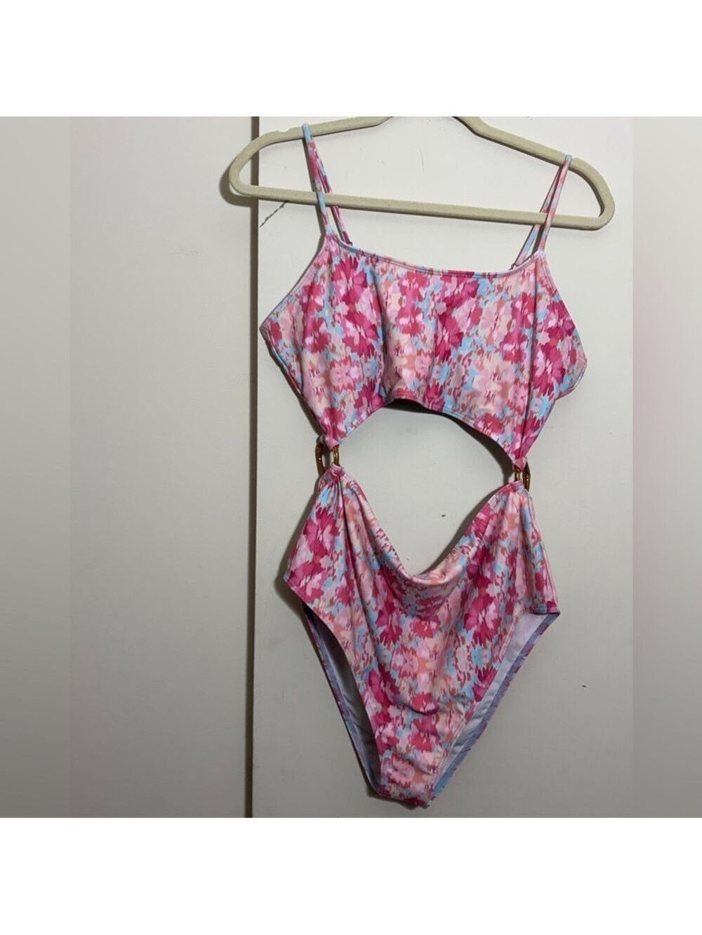Pink Lily Poolside Party Floral Summer Cutout One Piece Swimsuit Size XL NWOT